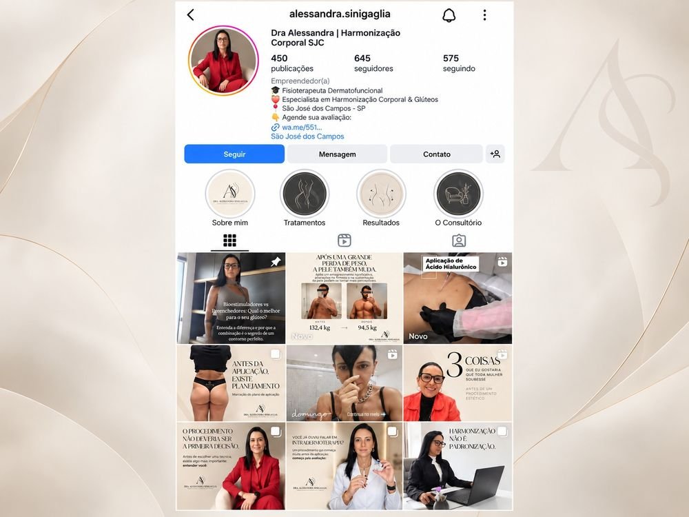 Perfil do Instagram da Dra. Alessandra Sinigaglia após reorganização visual conduzida pela WIRED