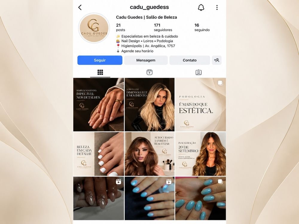 Perfil do Instagram do salão Cadu Guedes após reorganização visual conduzida pela WIRED